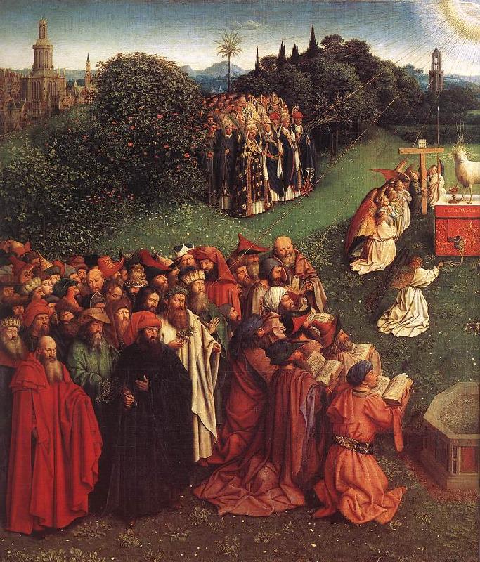 EYCK, Jan van The Ghent Altarpiece: Adoration of the Lamb (detail) Sweden oil painting art